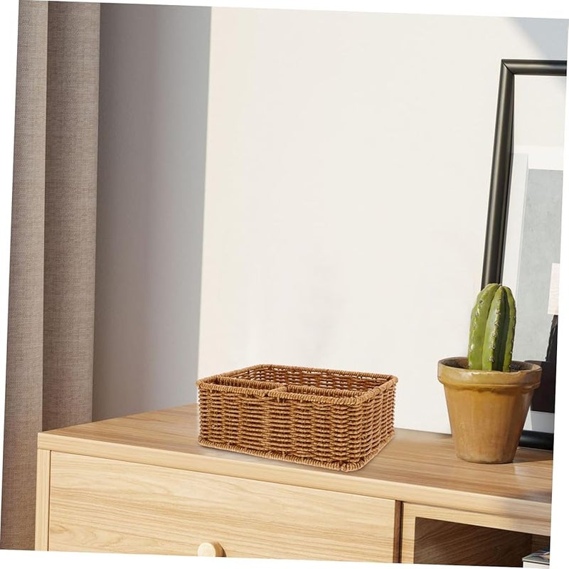 حامل علبة المناديل المصنوع من خوص الروطان مع حجرة لتخزين النظارات والتحكم عن بُعد - Image 3